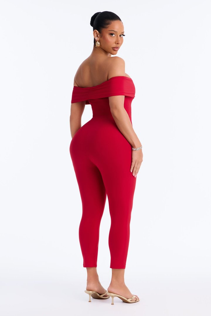 Pauly Off Shoulder Capri Jumpsuit - Red