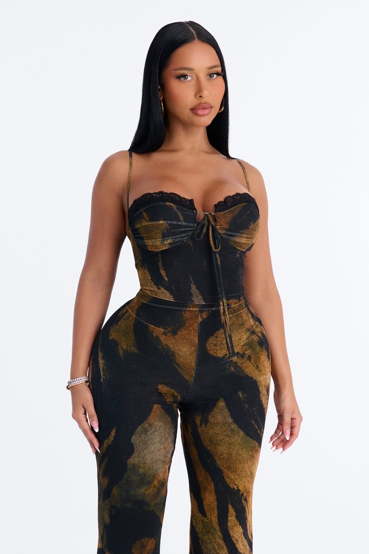 Olivia Mesh Sweetheart Jumpsuit - Brown