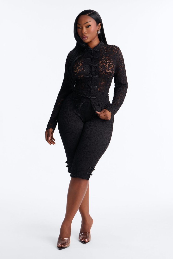 Le Fleur Lace Long Sleeve Capri Set - Black