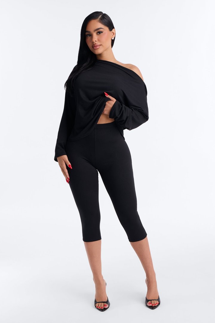 Adrianna Draped Laced Back Capri Set - Black