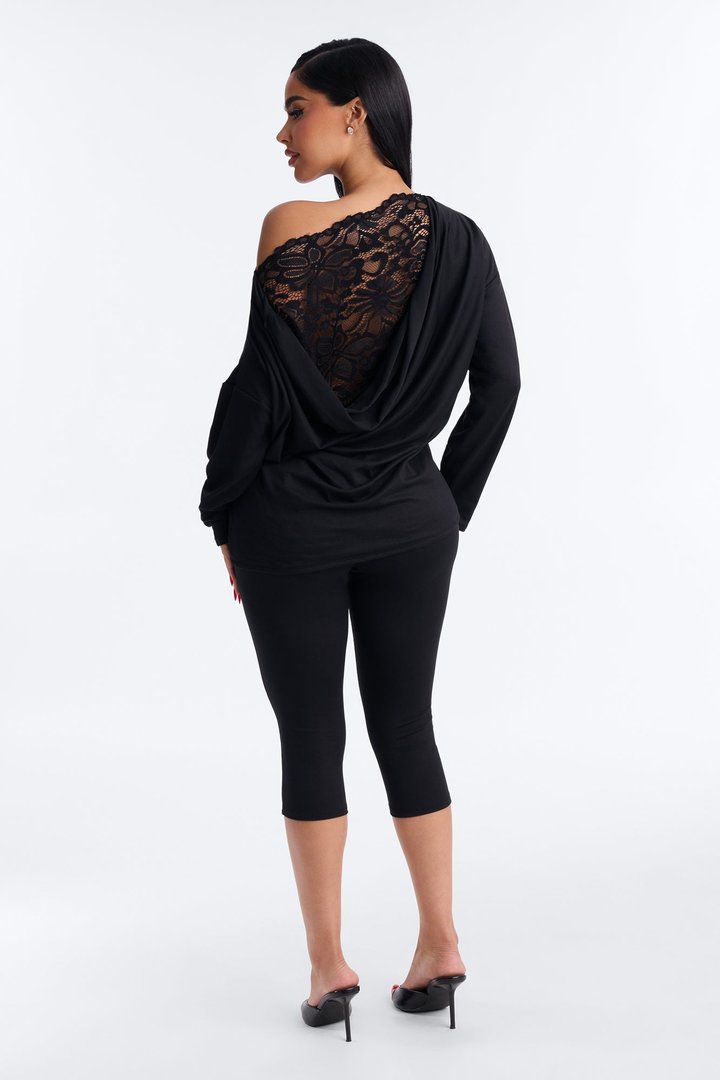 Adrianna Draped Laced Back Capri Set - Black