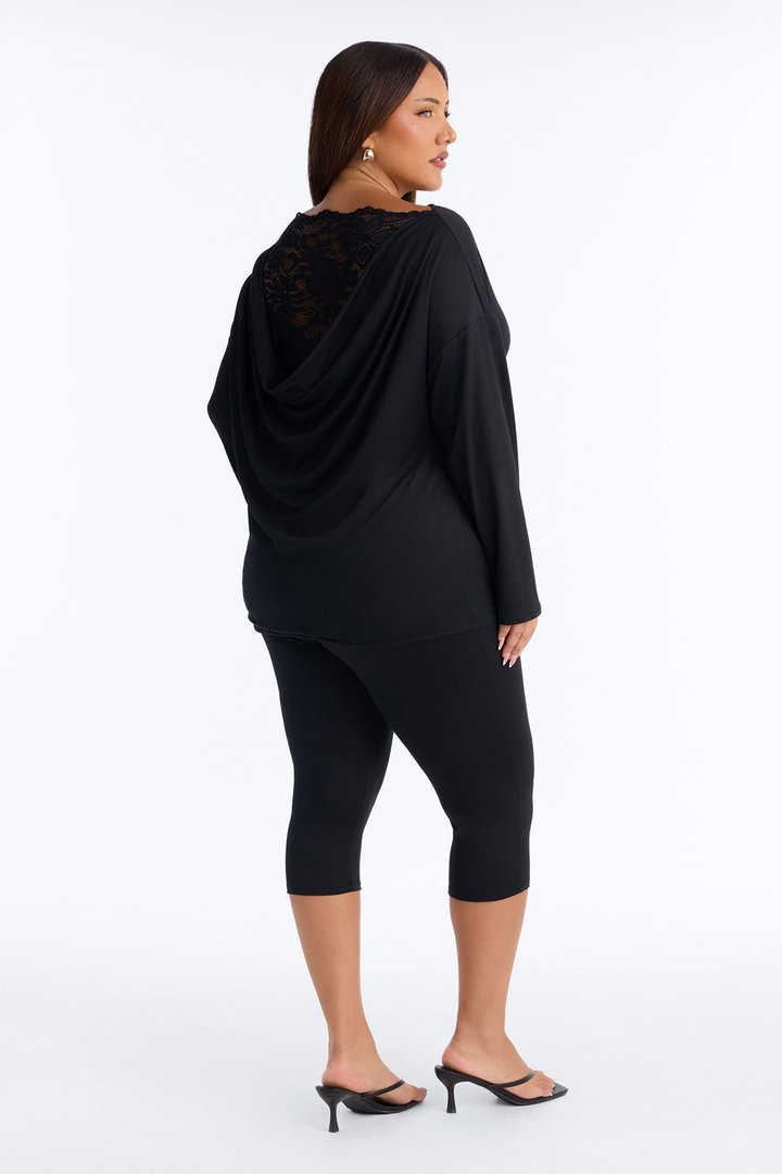 Adrianna Draped Laced Back Capri Set - Black