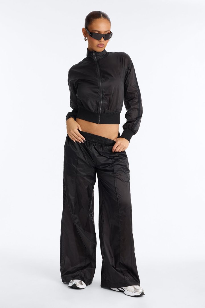 Raya Sheer Windbreaker Pant Set - Black