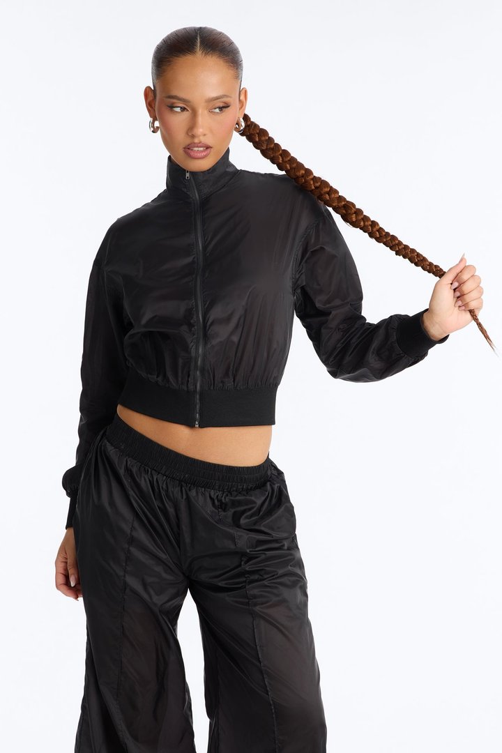 Raya Sheer Windbreaker Pant Set - Black