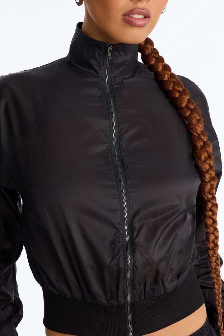 Raya Sheer Windbreaker Pant Set - Black