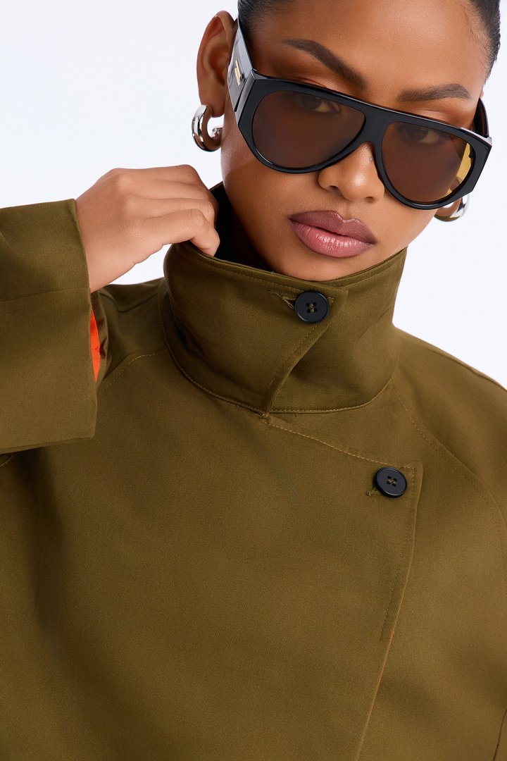 All About Contrast Mock Jacket And Short Set - Olive