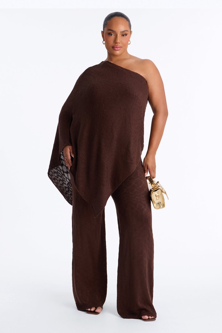 Solia One Shoulder Sweater Pant Set - Chocolate