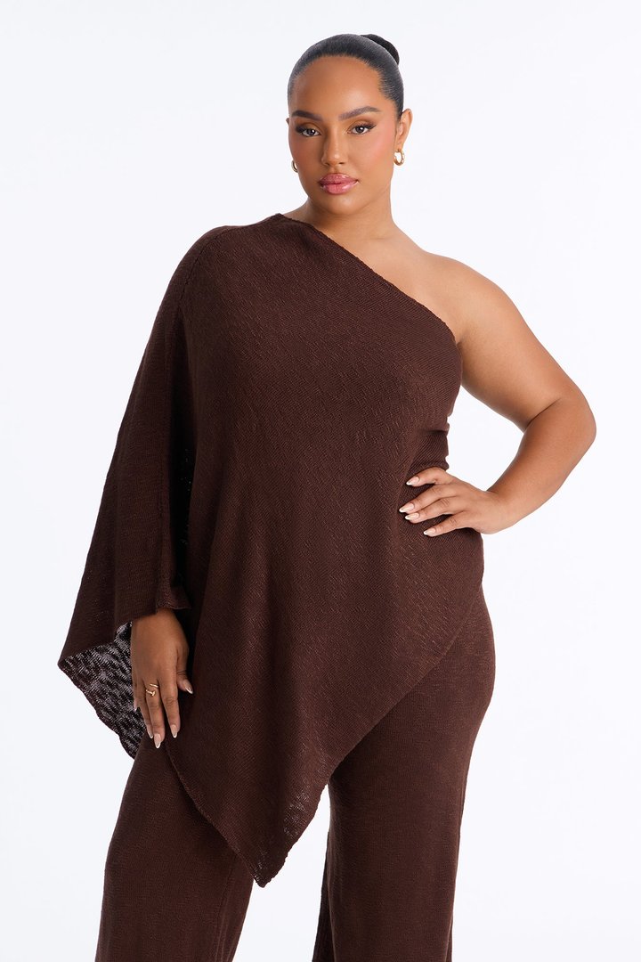 Solia One Shoulder Sweater Pant Set - Chocolate