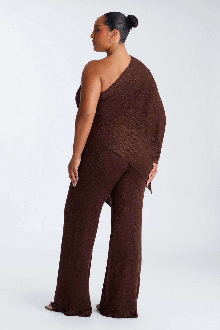 Solia One Shoulder Sweater Pant Set - Chocolate