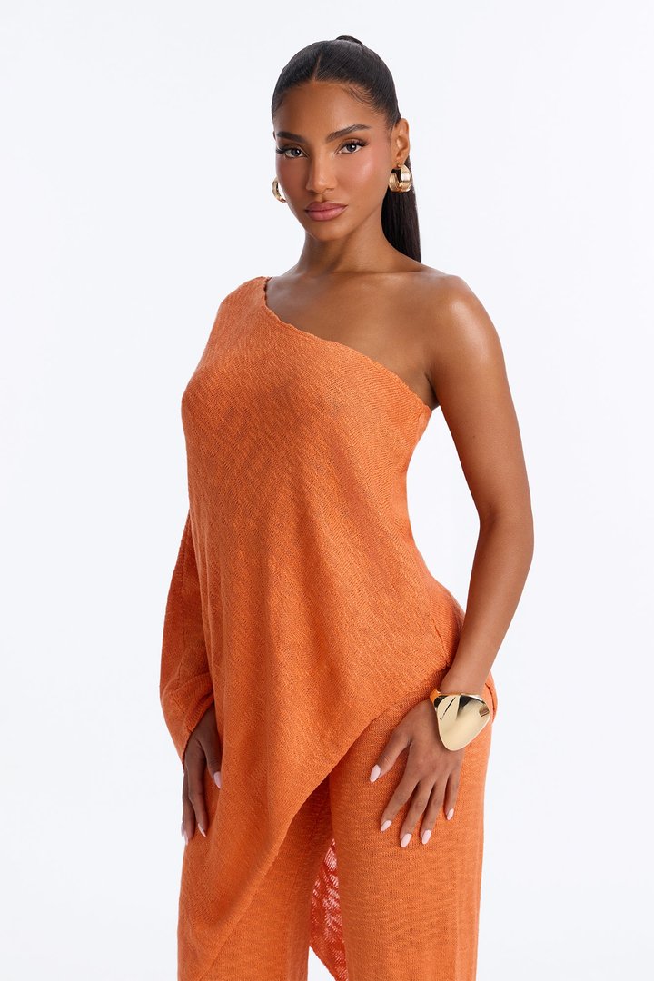 Solia One Shoulder Sweater Pant Set - Orange