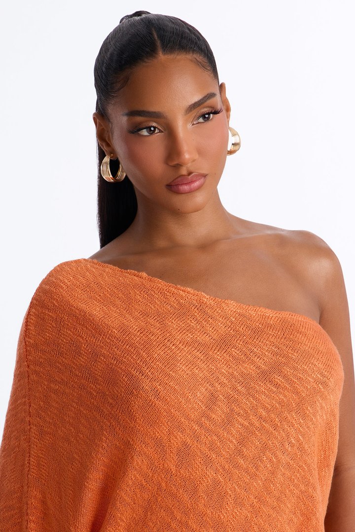 Solia One Shoulder Sweater Pant Set - Orange