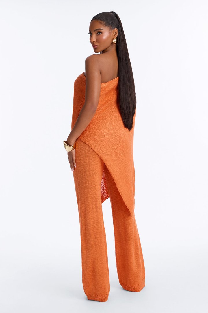 Solia One Shoulder Sweater Pant Set - Orange