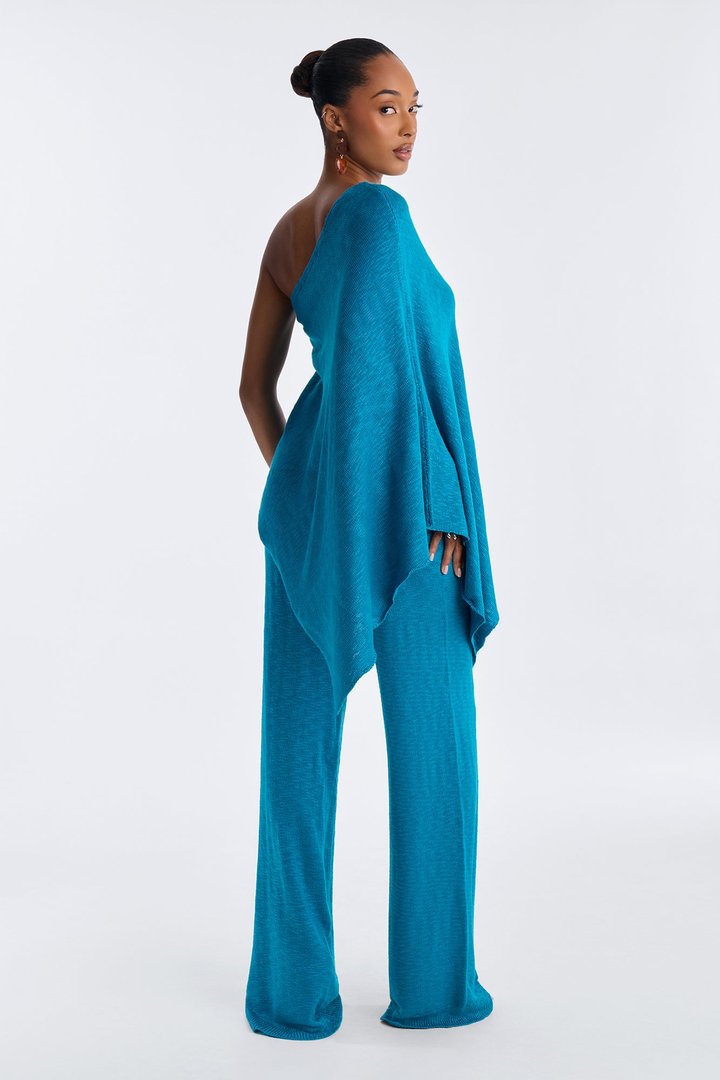 Solia One Shoulder Sweater Pant Set - Teal