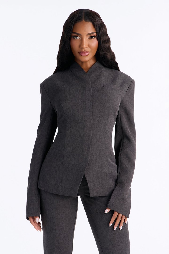 Just That Girl Blazer Pant Set - Charcoal