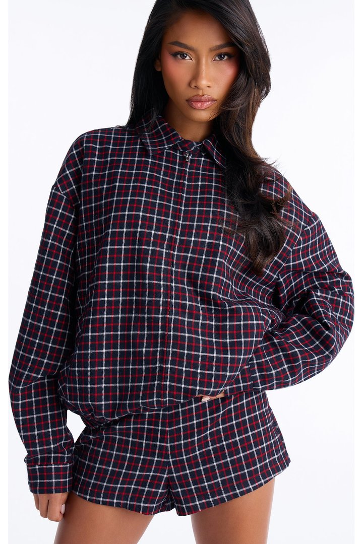 Me And You Plaid Short Set - Navy/combo