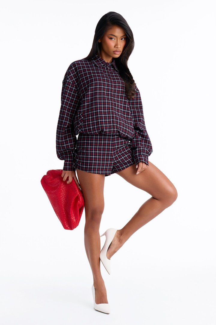 Me And You Plaid Short Set - Navy/combo