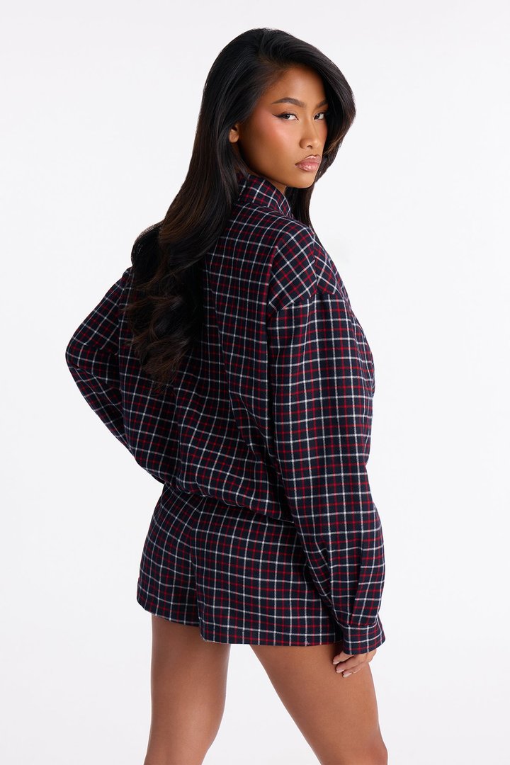 Me And You Plaid Short Set - Navy/combo