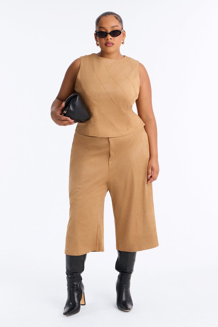 Sasha Faux Suede Bermuda Short Set - Camel