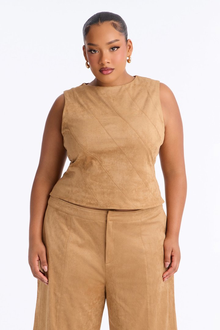 Sasha Faux Suede Bermuda Short Set - Camel