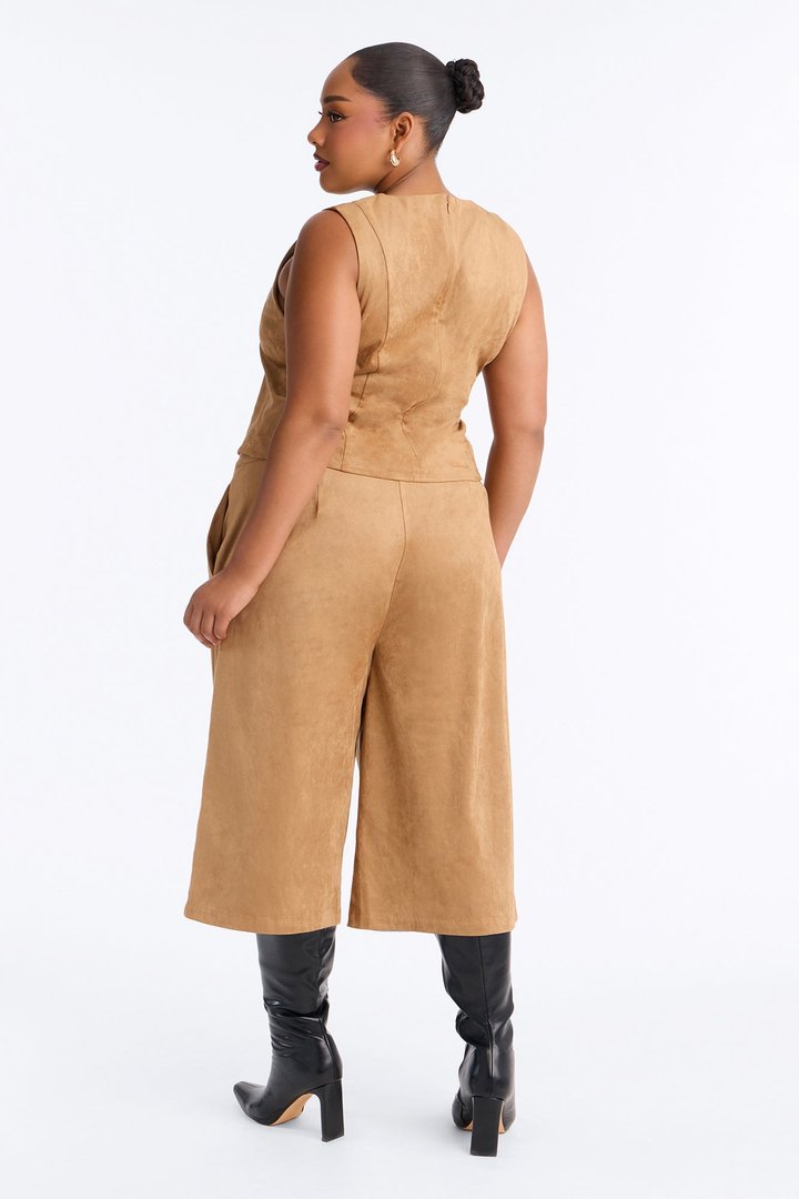 Sasha Faux Suede Bermuda Short Set - Camel