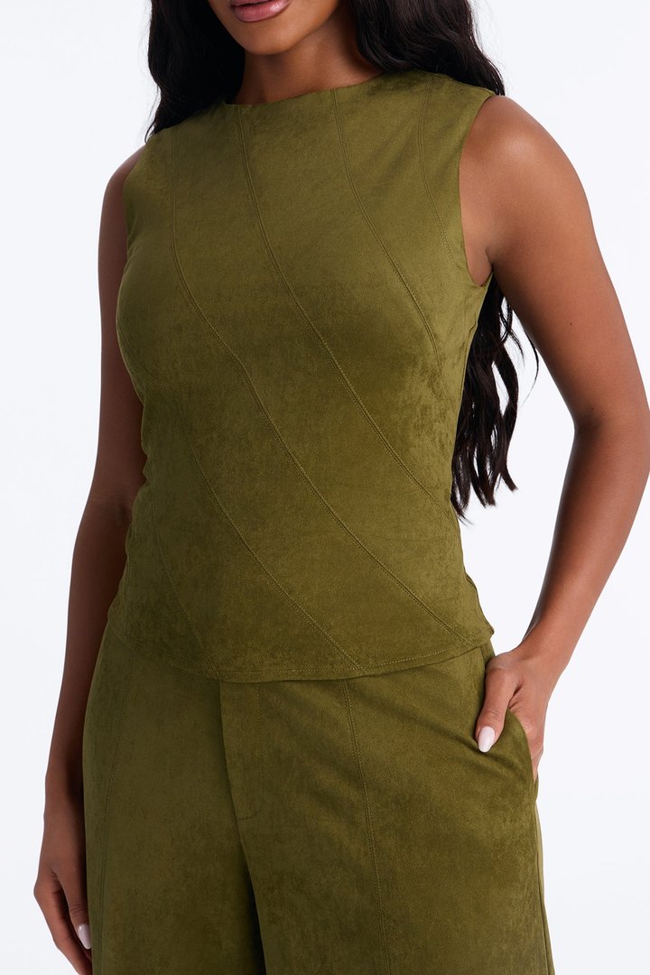 Sasha Faux Suede Bermuda Short Set - Olive