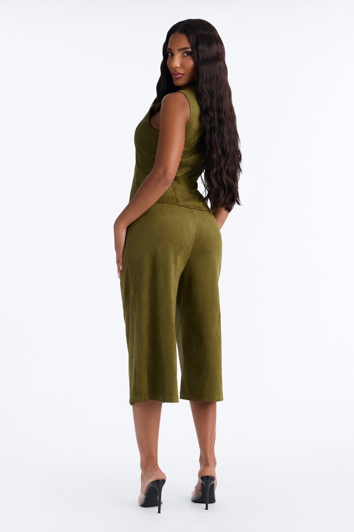 Sasha Faux Suede Bermuda Short Set - Olive