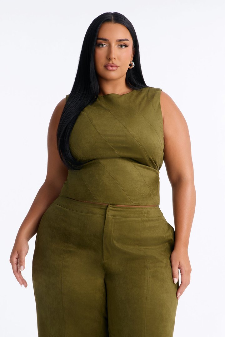 Sasha Faux Suede Bermuda Short Set - Olive
