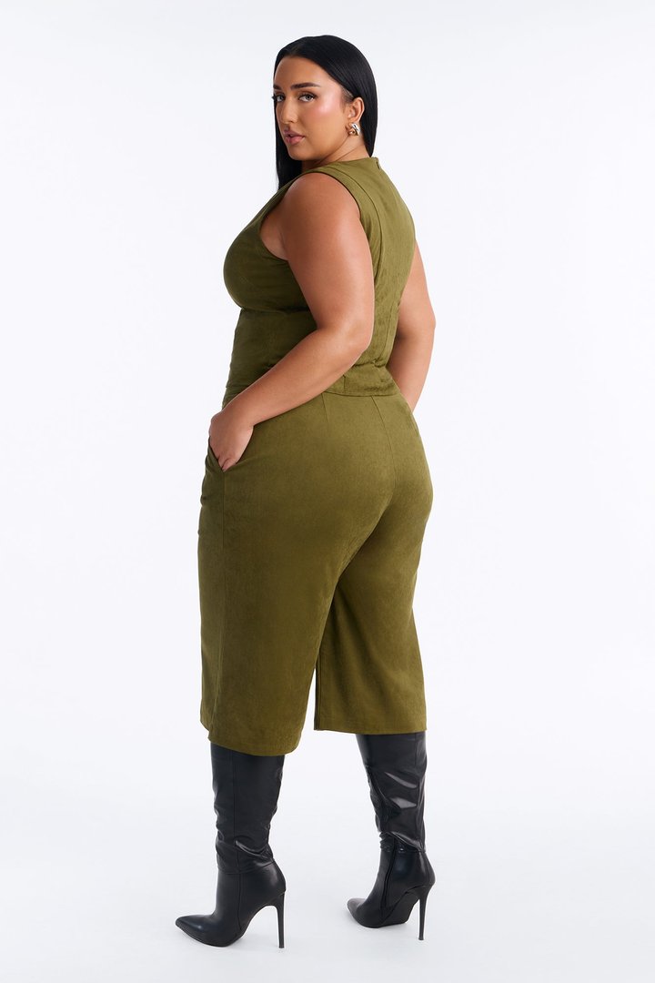Sasha Faux Suede Bermuda Short Set - Olive