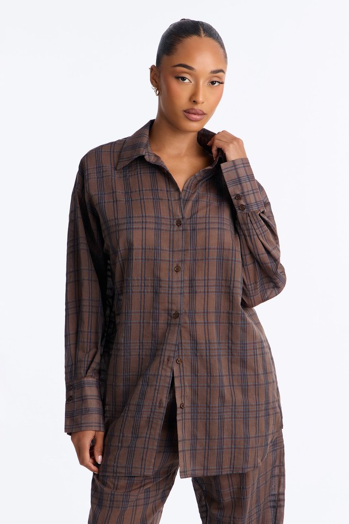 Parkside Plaid Pant Set - Brown