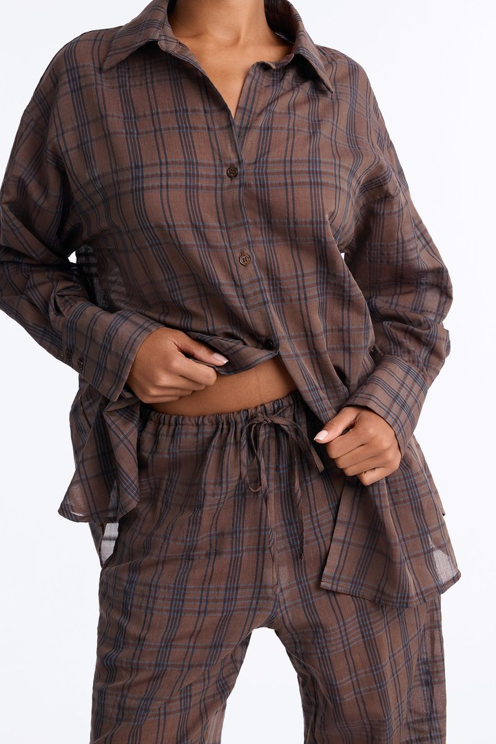 Parkside Plaid Pant Set - Brown