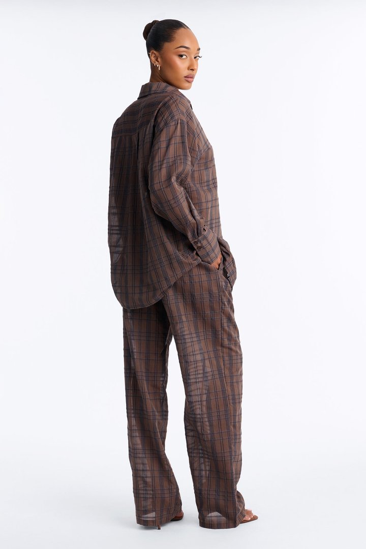 Parkside Plaid Pant Set - Brown