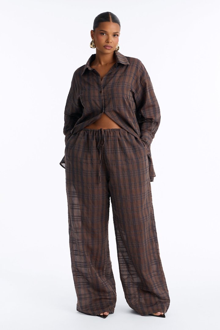 Parkside Plaid Pant Set - Brown