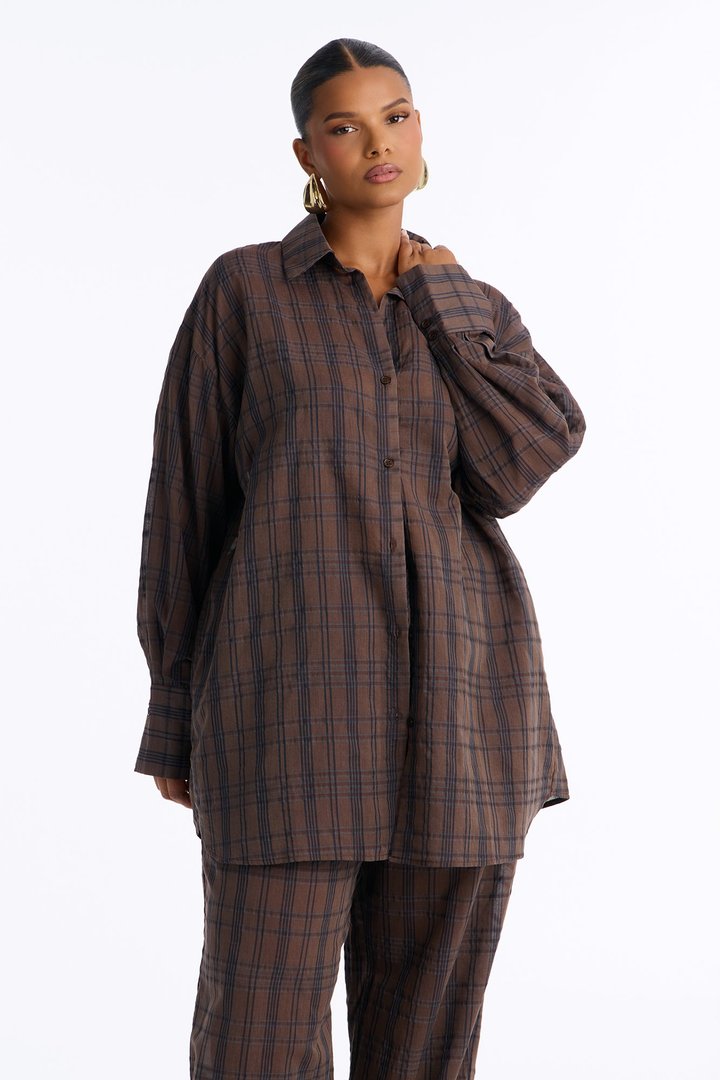 Parkside Plaid Pant Set - Brown