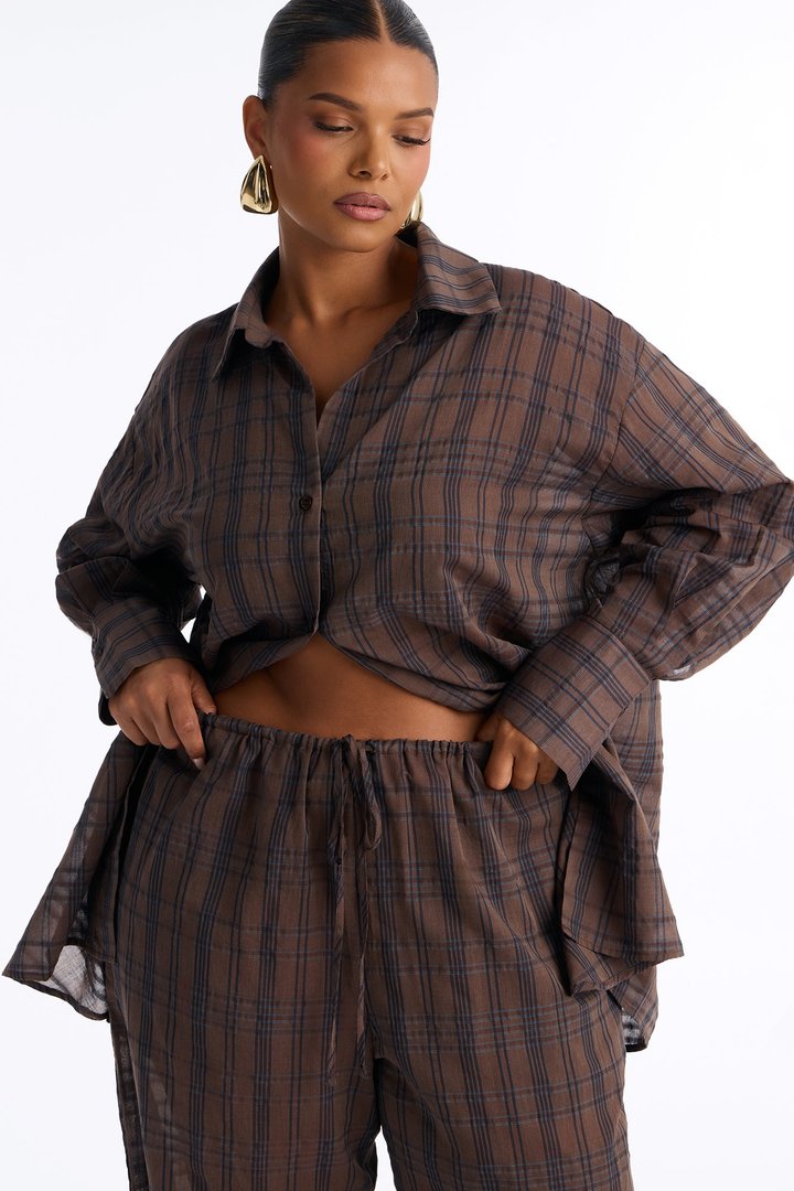 Parkside Plaid Pant Set - Brown