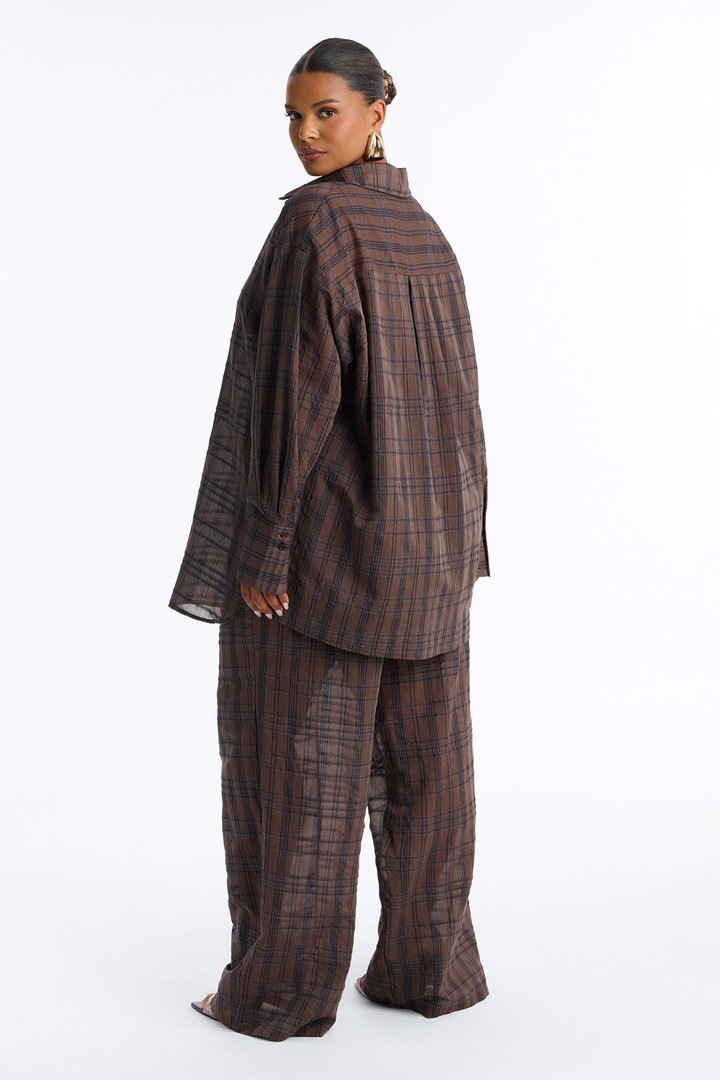 Parkside Plaid Pant Set - Brown