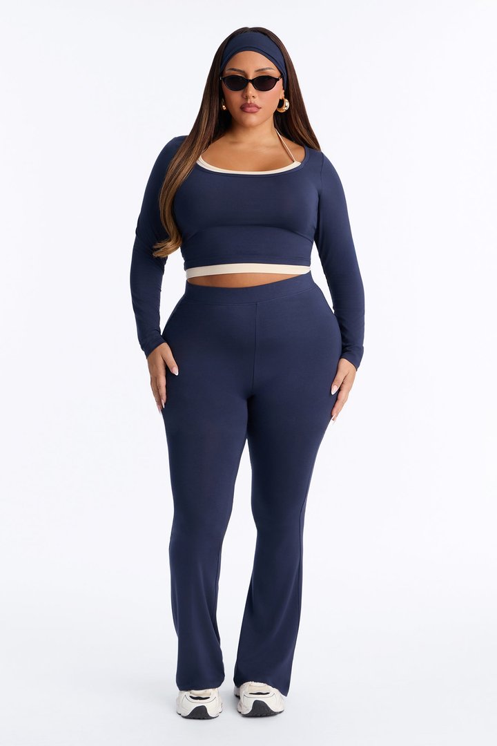 Randie Layered 3 Piece Tricot Pant Set - Navy/combo