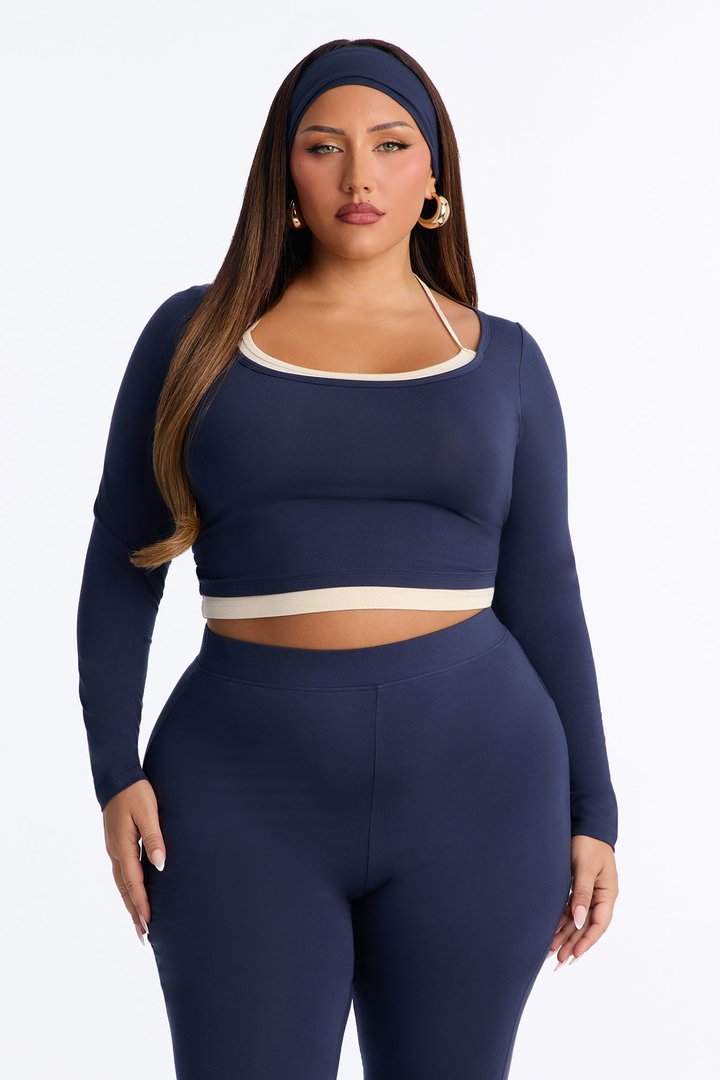 Randie Layered 3 Piece Tricot Pant Set - Navy/combo