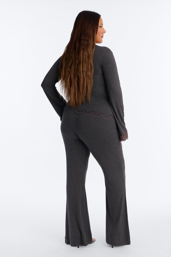 Danielle Lace Trim Wrap Pant Set - Charcoal