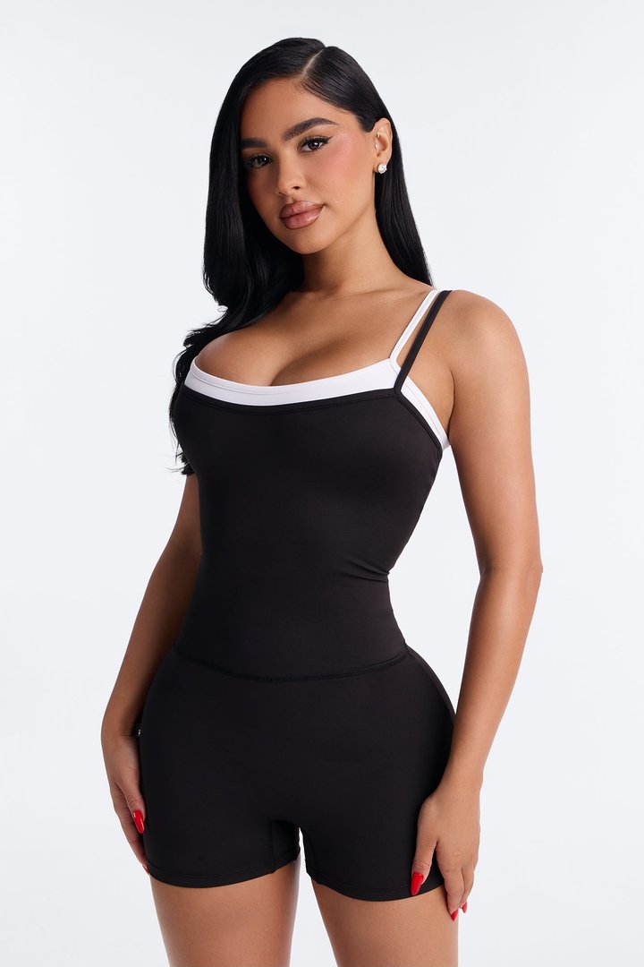 Parker Two Trim Spaghetti Strap Romper - Black/White