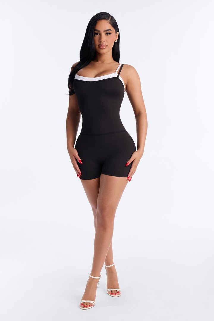 Parker Two Trim Spaghetti Strap Romper - Black/White
