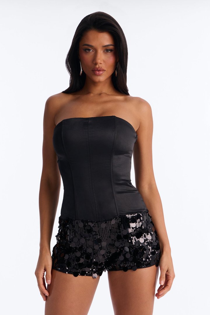 NYC Night Out Lace Up Romper - Black