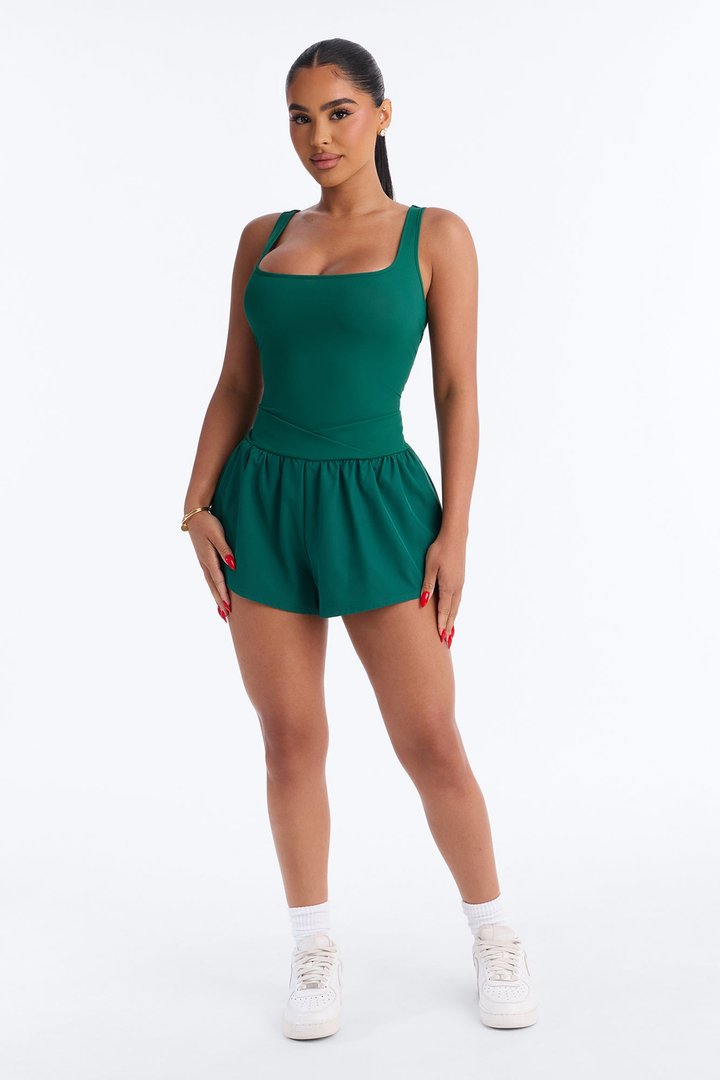 Tennis Court Baddie Sleeveless Windbreak Short Romper - Hunter