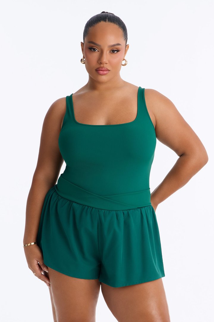 Tennis Court Baddie Sleeveless Windbreak Short Romper - Hunter