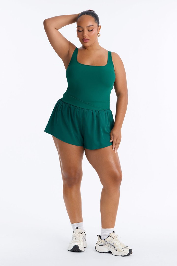 Tennis Court Baddie Sleeveless Windbreak Short Romper - Hunter