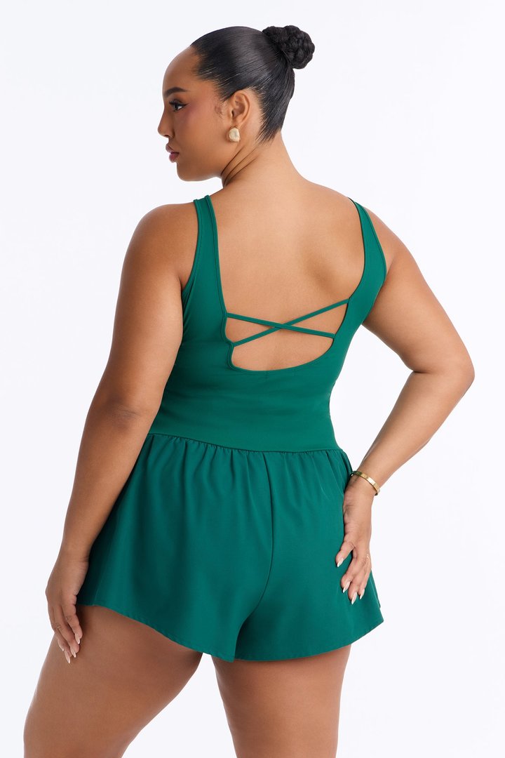 Tennis Court Baddie Sleeveless Windbreak Short Romper - Hunter