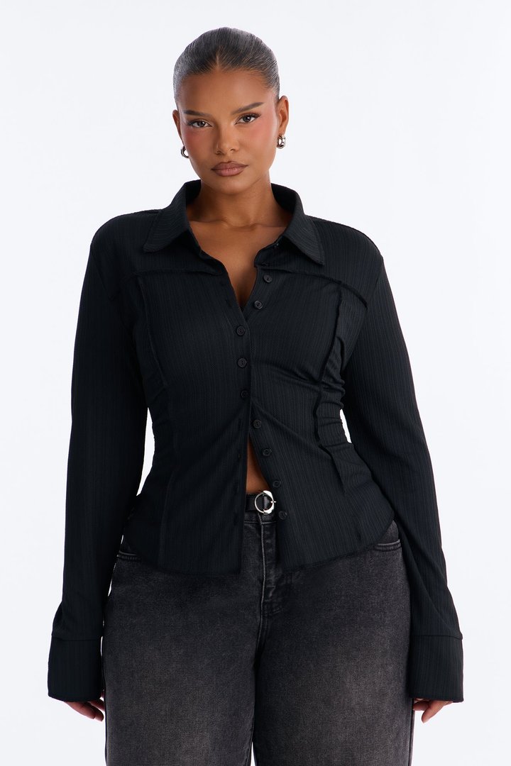 Catalina Island Button Up Top - Black