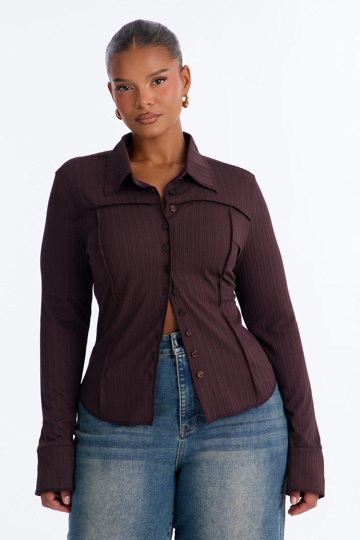 Catalina Island Button Up Top - Brown