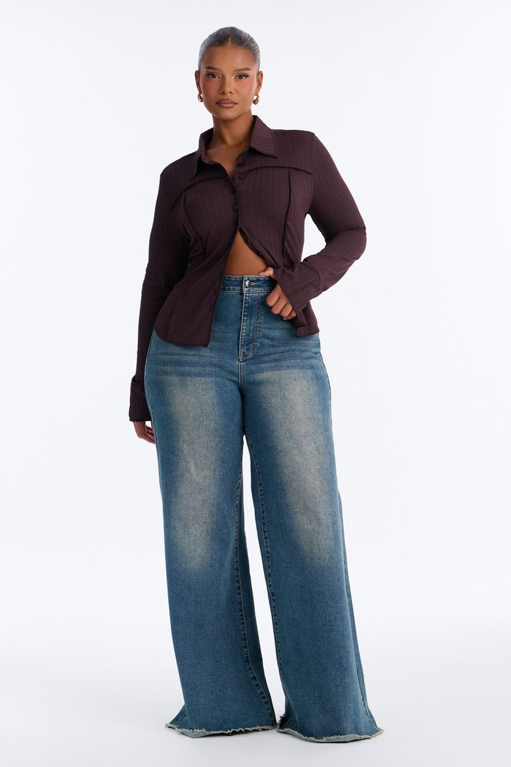Catalina Island Button Up Top - Brown