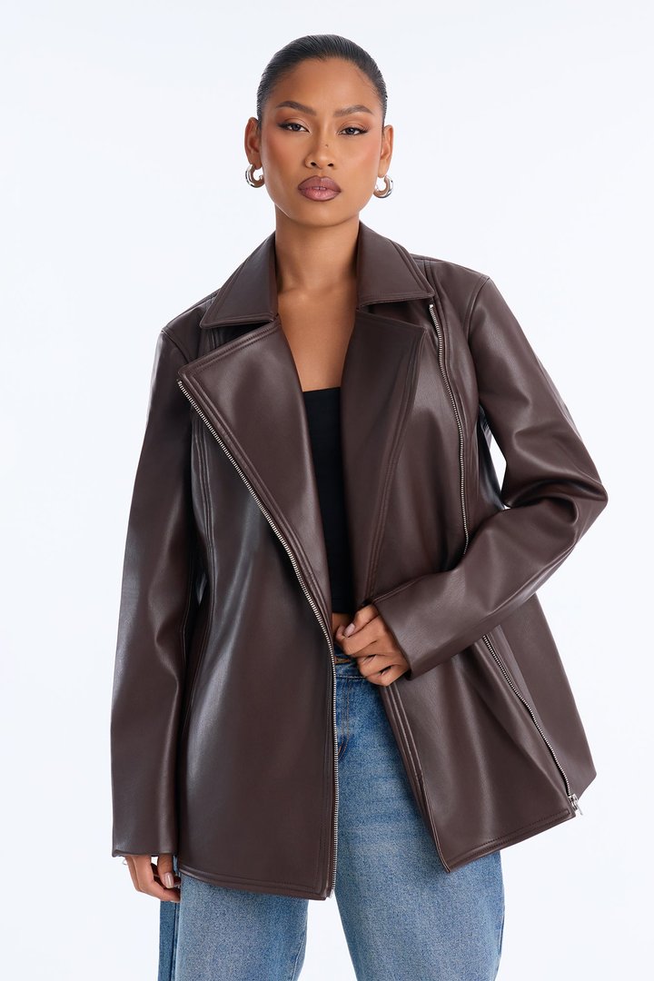 Dusk To Dawn Faux Leather Moto Jacket - Chocolate