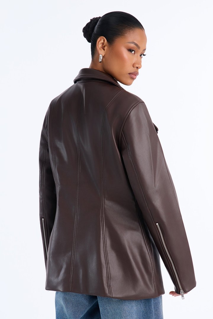 Dusk To Dawn Faux Leather Moto Jacket - Chocolate